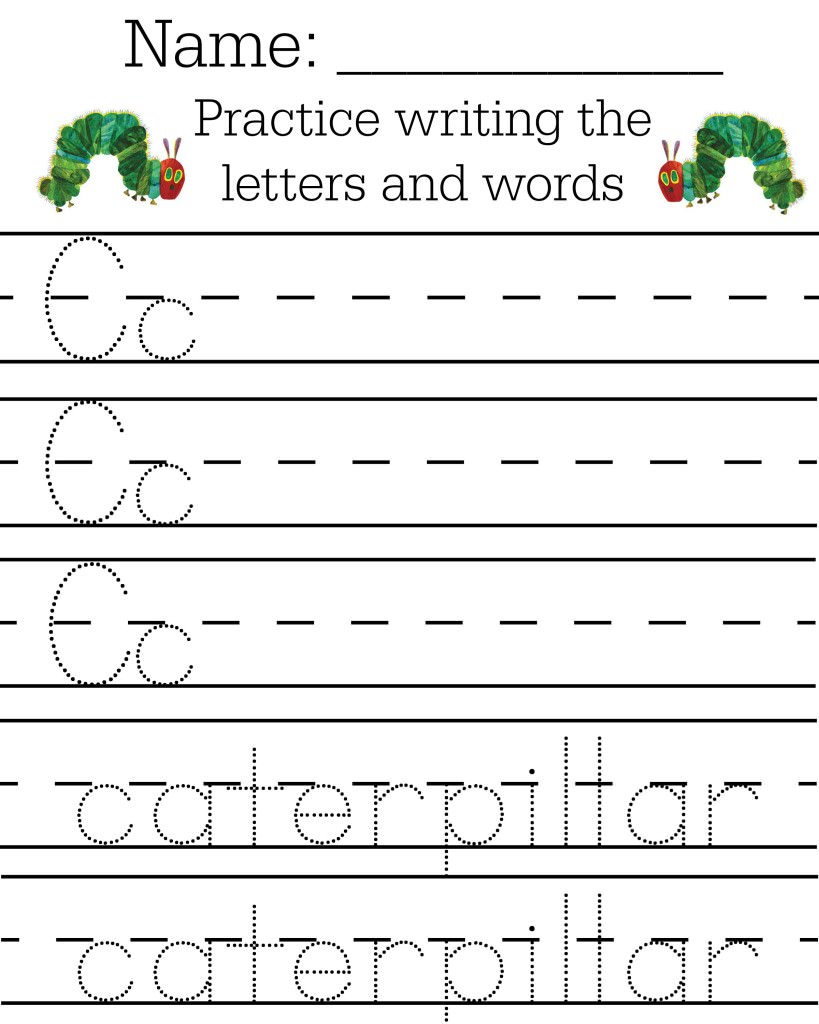 Very Hungry Caterpillar writing pages - My Mommy Style